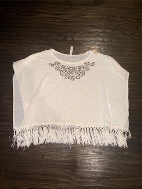 Beautees White Fringe Crochet-Detail Crop Top